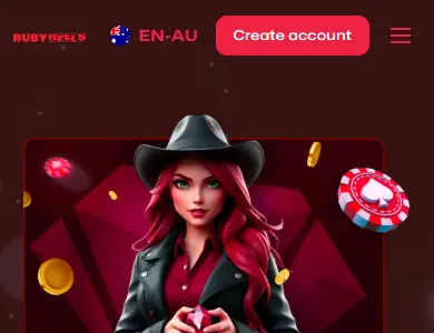 Ruby Reels login header on an iPhone or Android browser